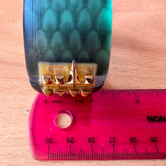 ALEXIS BITTAR GREEN GOLD STUDS WIDE BANGLE CUFF BRACELET BRAND NEW SAKS FIFTH AV - Picture 5 of 16